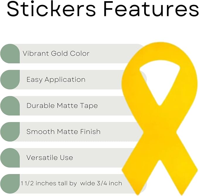 Gold Ribbon Stickers – Gold Ribbon Awareness Stickers Perfect for Childhood Cancer, Neuroblastoma Cancer and COPD Awareness, Events Decoration and Fundraising - 2 Rolls