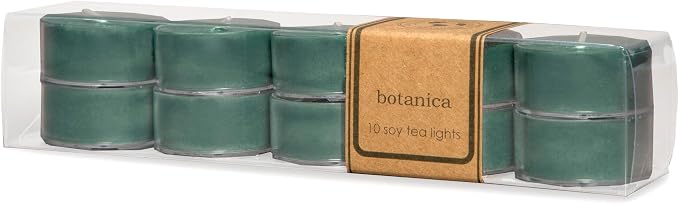 Eco Candle Co. Botanica Soy Tea Light Candles, 10-Pk, 9 Hr Burn Time | Scents of Pine, Lavender, & Moss - Recyclable, No Lead, Hand Poured, Made from Midwest Grown Soybeans, .6 oz. Each