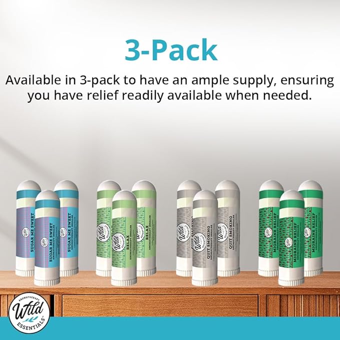 Wild Essentials 3 Pack of Lemon Aromatherapy Nasal Inhalers Made with 100% Natural Essential Oils, Stress, Energy, Olfactory,