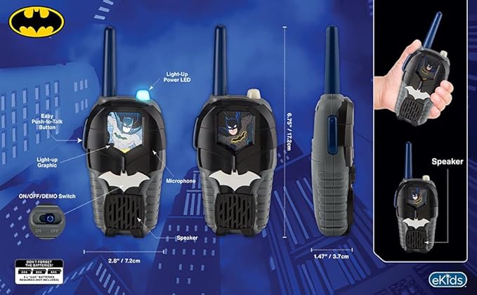 Batman Toy Walkie Talkies for Kids, Static Free Indoor and Outdoor Toys for Boys with Light Up Graphics Designed for Fans of Batman Toys