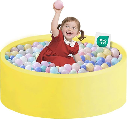 Ball Pit for Toddlers 35.43''x11.81 Baby Ball Pits Soft Memory Foam Ball Pit Round Kids Play Ball Pool Ideal Gift for Girls and Boys (Yellow, NO Balls)