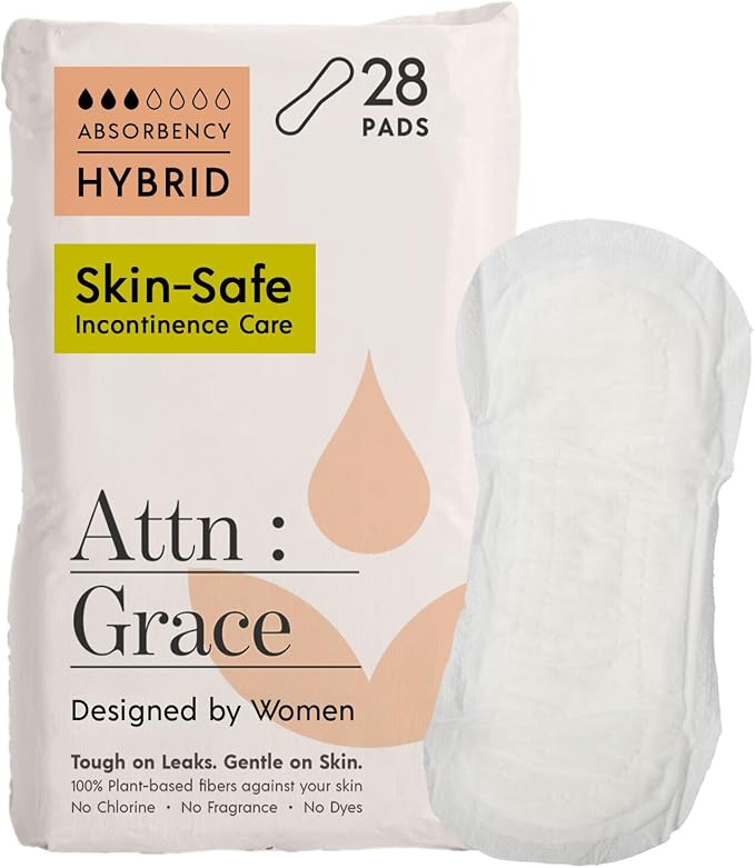 Attn: Grace Hybrid Incontinence Pads for Women, 28-Pack - Plant-Based, High Absorbency, Breathable - Incontinence Pads for Light Bladder Leaks & Sensitive Skin