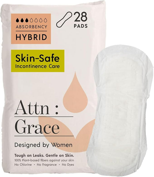 Attn: Grace Hybrid Incontinence Pads for Women, 28-Pack - Plant-Based, High Absorbency, Breathable - Incontinence Pads for Light Bladder Leaks & Sensitive Skin