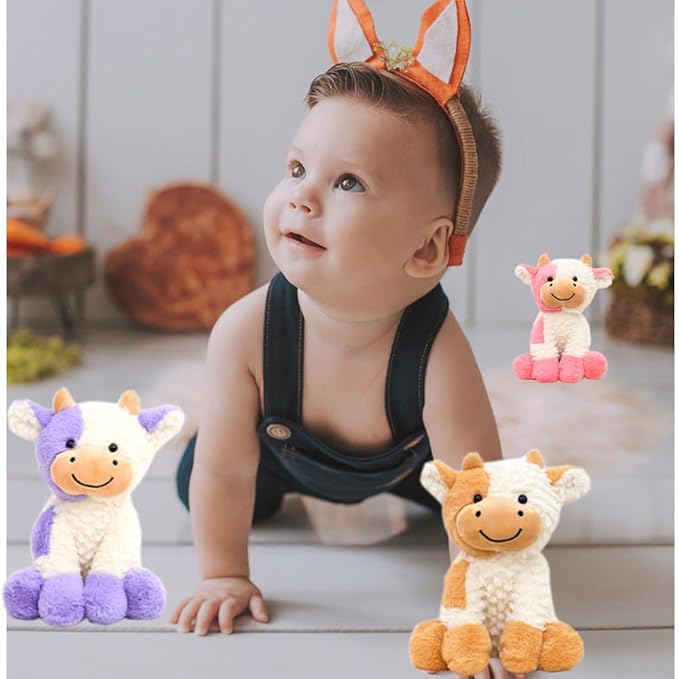 Cute Cow Plush Doll Toy 9 inch for Girls Boys (Siting Cow Yellow)