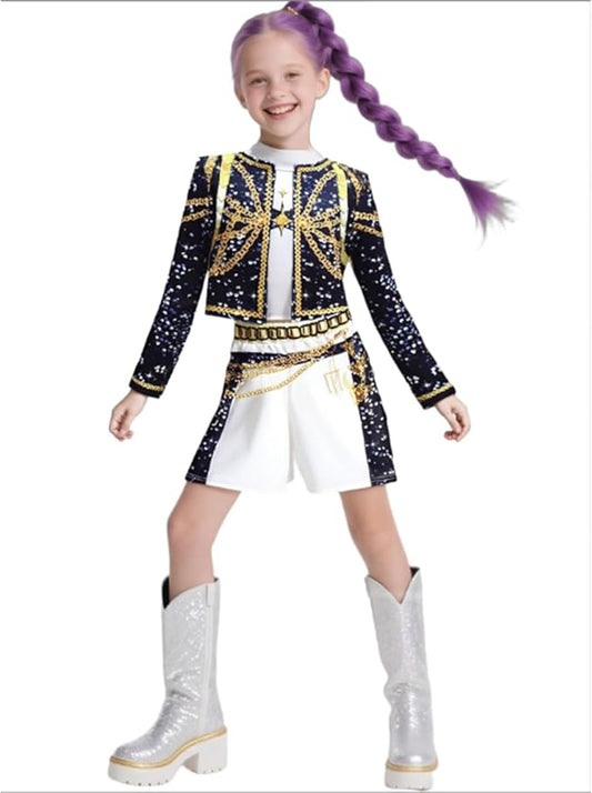Pop Idol Cosplay Costume K-Pop Rumi Mira Zoey Popular Singers Stage Costumes for Ages 2-12 De-Mon Costumes