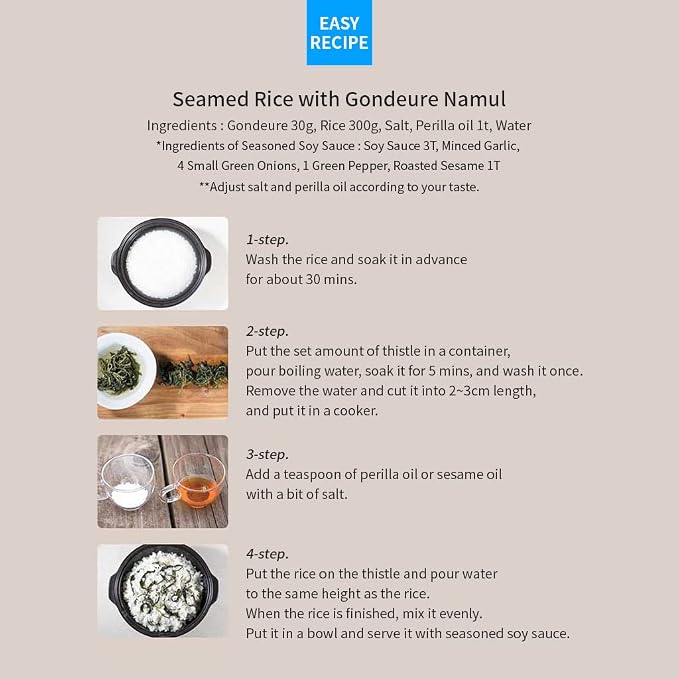Pyeongchang Gondre Namul 2.82oz, Dried Vegatables for Namul Bap Bibimbap Soup with rich flavor, Korean Healthy Food K-Namul