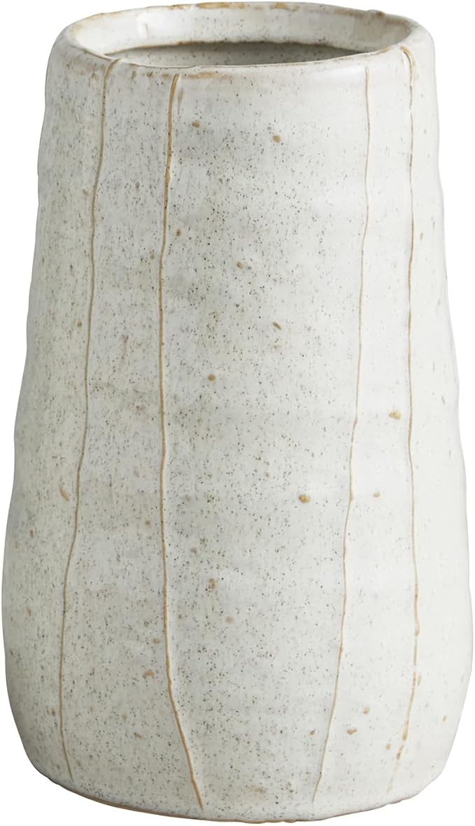 47th & Main Tall Textured White Glazed Ceramic Planter Vase for Flowers Small Plants and More, Large, Stripes