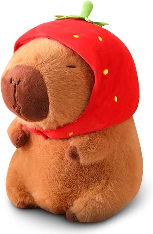Capybara Plush Toy, Cute Stuffed Animals Kawaii Capibara Plush Pillow Christmas Birthday Easter Valentine's Day Gift for Kids Boys Girls (9" Strawberry Capybara)