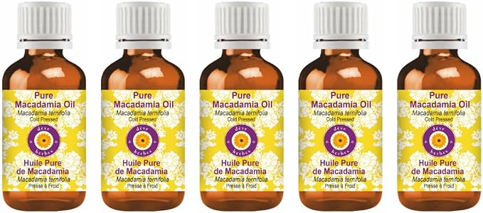 Deve Herbes Pure Macadamia Oil (Macadamia ternifolia) Cold Pressed (Pack of Five) 100ml X 5 (16.9 oz)