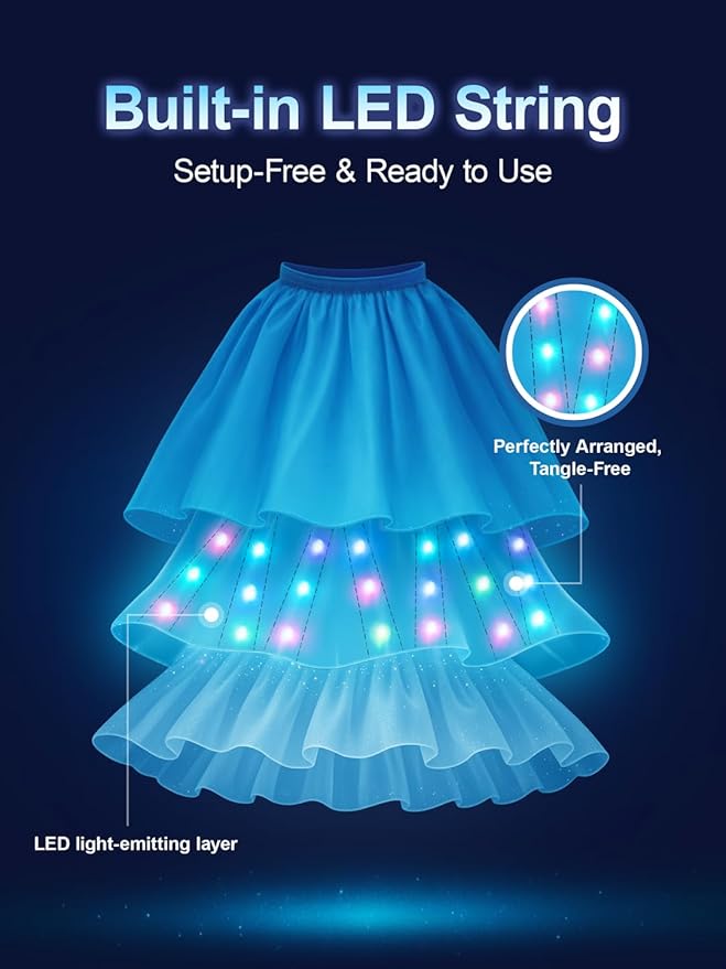 Princess Dress Up for Girls RGB LED Light Up Syncs Music, Princess Birthday Dress Halloween Costume for Girls 3-10