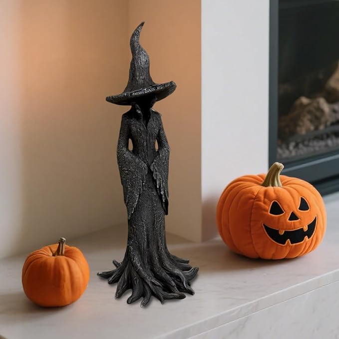 Cracker Barrel Witch Statue, Gothic Halloween Resin Figurine, Halloween Witch Figurines, Indoor Tabletop Display Figure, Home Office Holiday Party Decoration Ornament (12'')