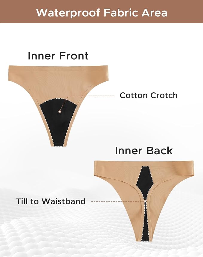 INNERSY Women's Period Thongs Seamless Underwear 3-Pack | Light Absorbency, No Show Sexy Panties, Mid Rise, Lightweight, Smooth Touch