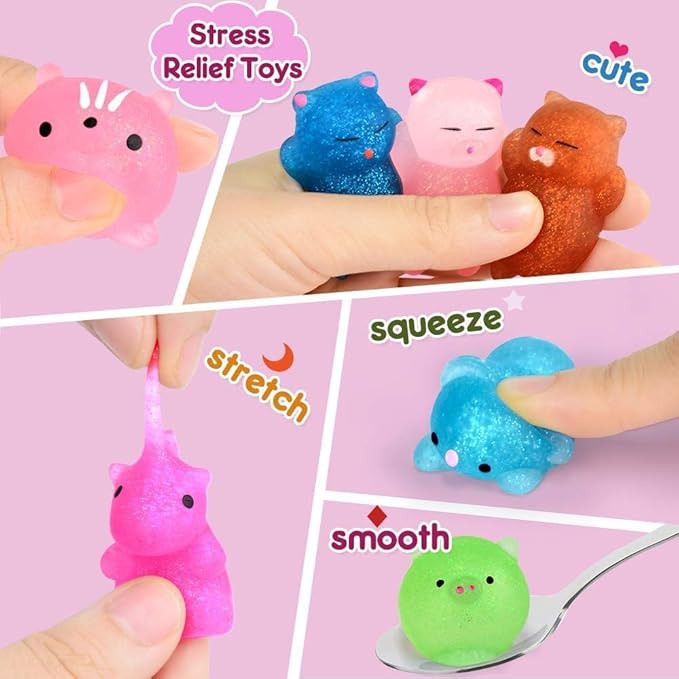 40Pcs Mochi Squishys Toys Mini Squishies 2nd Generation Glitter Animal Squishies Party Favors for Kids Adults Stress Relief Toy Treasure Box Prize Classroom Valentine Prizes Easter Egg Fillers