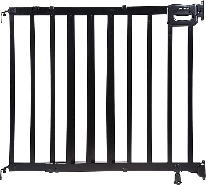 Summer Infant Deluxe Stairway Simple to Secure Safety Pet and Baby Gate,30'-48' Wide, 32' Tall, Install on Wall or Banister in Doorway or Stairway,Hardware Mount, Auto Close Walk-Thru Door-Black Wood