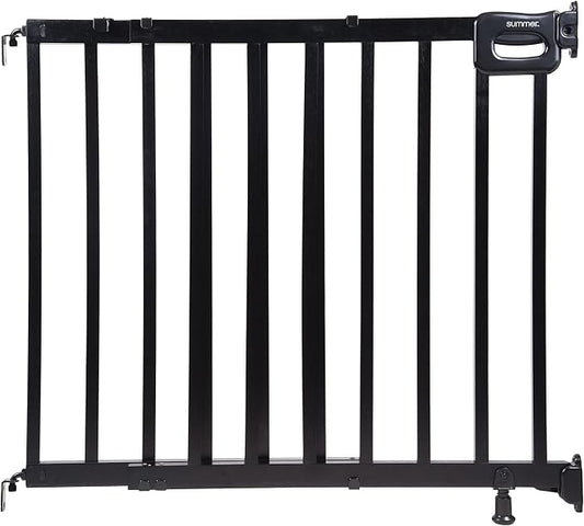 Summer Infant Deluxe Stairway Simple to Secure Safety Pet and Baby Gate,30'-48' Wide, 32' Tall, Install on Wall or Banister in Doorway or Stairway,Hardware Mount, Auto Close Walk-Thru Door-Black Wood