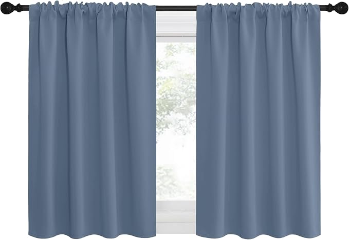 NICETOWN RV Blackout Curtains for Camper Windows, Short Blackout Curtains & Drapes, Thermal Insulated Blackout Curtain Panels for Kids Room, Play Room (Stone Blue, 29" Wide by 30" Long, 2 PCs)