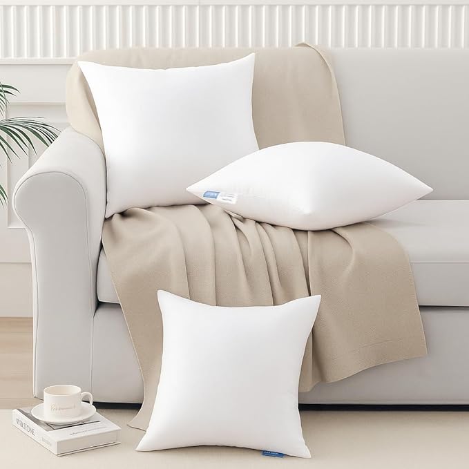 Leeden 16x16 Pillow Inserts Pack of 4, 16 Inch Throw Pillow Inserts, Soft Fluffy Decorative Square Throw Pillows for Couch, Sofa, Bed, and Home Decor White Pillows