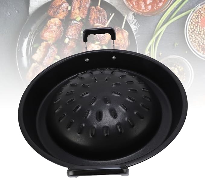Asixxsix Thai Korean BBQ Grill Pan, Aluminum BBQ Grill Topper, 2 in 1 Non Stick Smoke Steak Grill Charcoal Pan Pork Hot Pot, Even Heating Barbecue Grill Plates, Camping BBQ Pan (30cm/11.81in Black)