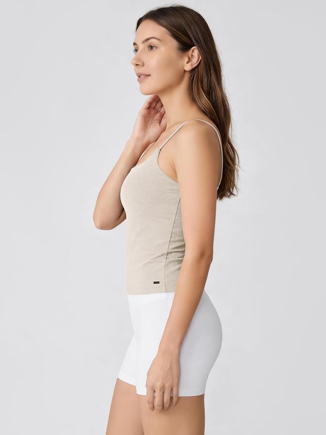 ODODOS Women's Performance Crop Cami Tank with Built-in Bra - Ultra Soft odSTRATUM Tech Spaghetti Straps Yoga Sports Bra