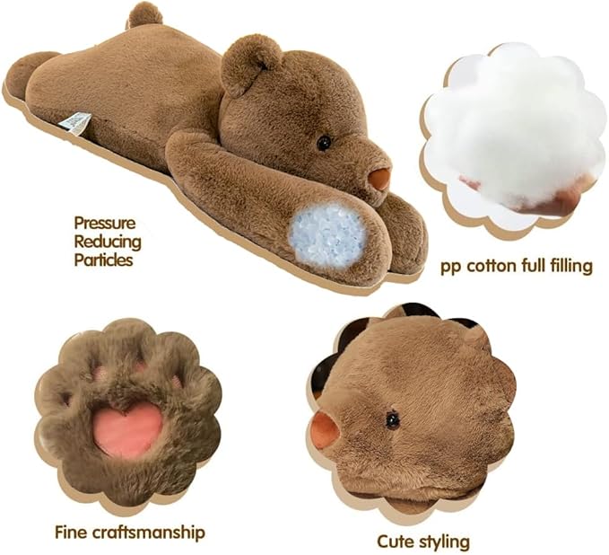 Weighted Bear Stuffed Animals, 23.6" Brown Bear Plush Throw Pillow Super Cute Kawaii Plushie Toys Gifts for Boys Girls Adults, 60cm, Brown