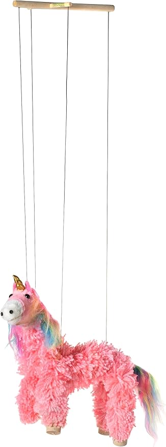 Artisan Owl Yarn and Plush Pink Unicorn Marionette Puppet - Wooden Feet and Detachable Strings, Styles Vary (Pink)
