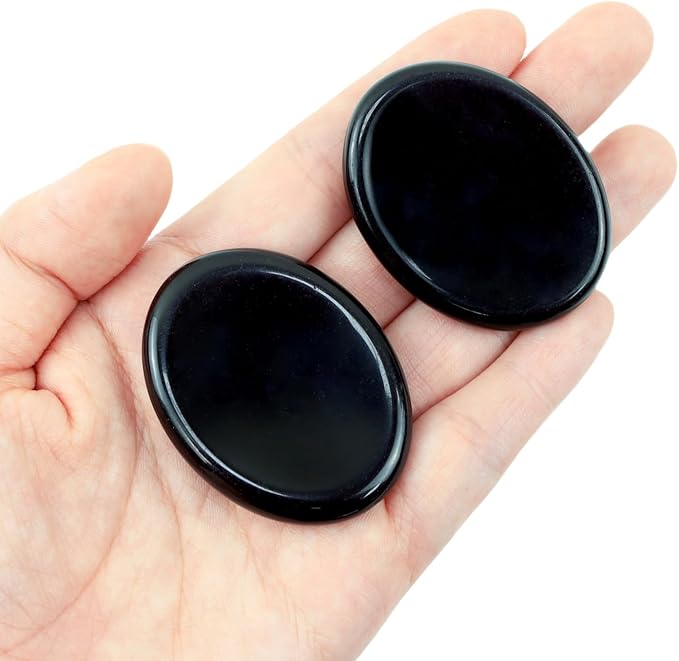Thumb Worry Stone Black Obsidian Crystal Stone Healing Crystals Pocket Oval Natural Stress Relief Gifts Meditation Accessories Palm Reiki Tiny Fidget Trinket Anxiety Relief Items for Women Men