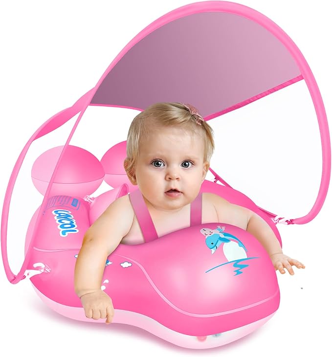 LAYCOL Baby Swimming Float with UPF50+ Sun Canopy Baby Floats for Pool No Flip Overbaby Pool for Baby Age of 3-36 Months