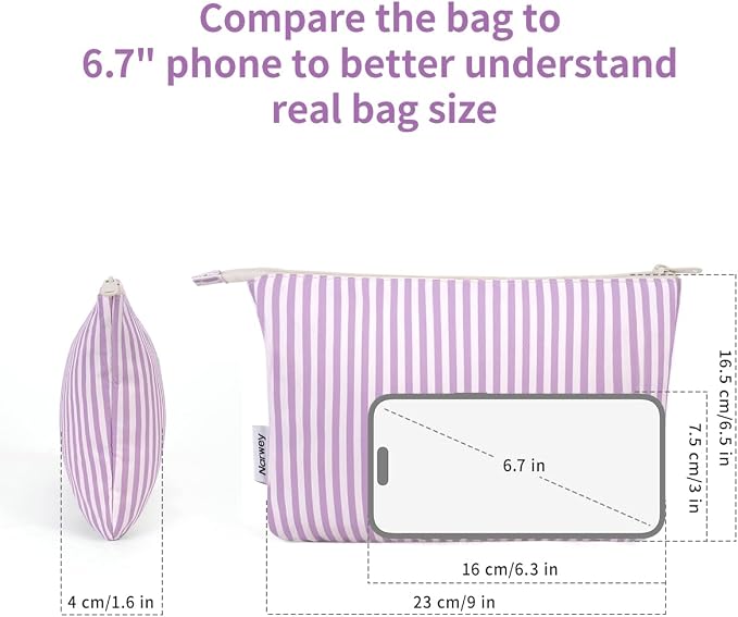 Narwey Small Striped Makeup Bag for Purse Travel Makeup Pouch Cosmetic Bag Zipper Pouch Bags for Women (Purple Stripe)