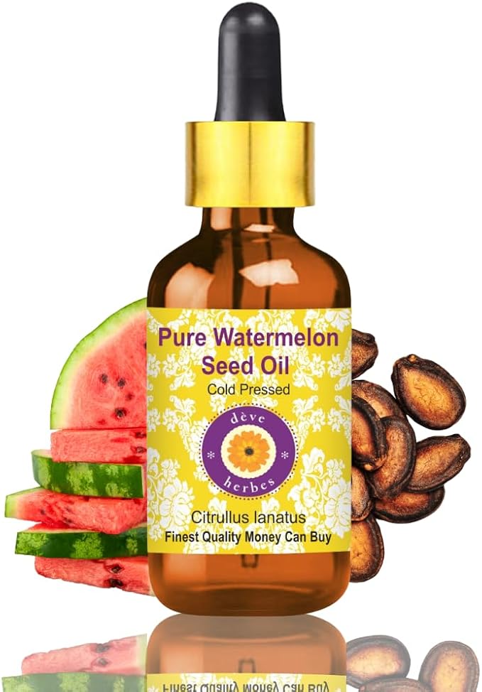 Deve Herbes Pure Watermelon Seed Oil (Citrullus lanatus) with Glass Dropper Cold Pressed 5ml (0.16 oz)