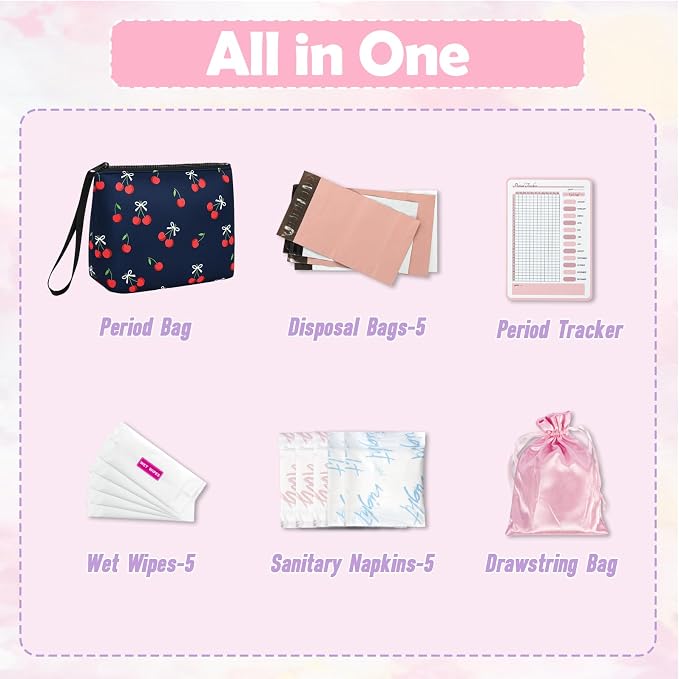 First Period Kit for Girls, Neoprene Cute Sanitary Napkin Storage Bag, Menstrual Pad Bag Tampon Holder for Purse, First Period Gifts for 9-12 (Leaf)
