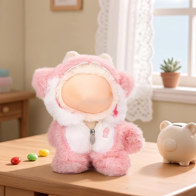Doll Clothes Outfit Set,17cm Handmade Dolls Keychain Accessories for Kawaii Clothing Set with Details Outfit Accessories, Pink Shark Clothes,Faking Animal Style Outfit Jumpsuit(NO Doll)