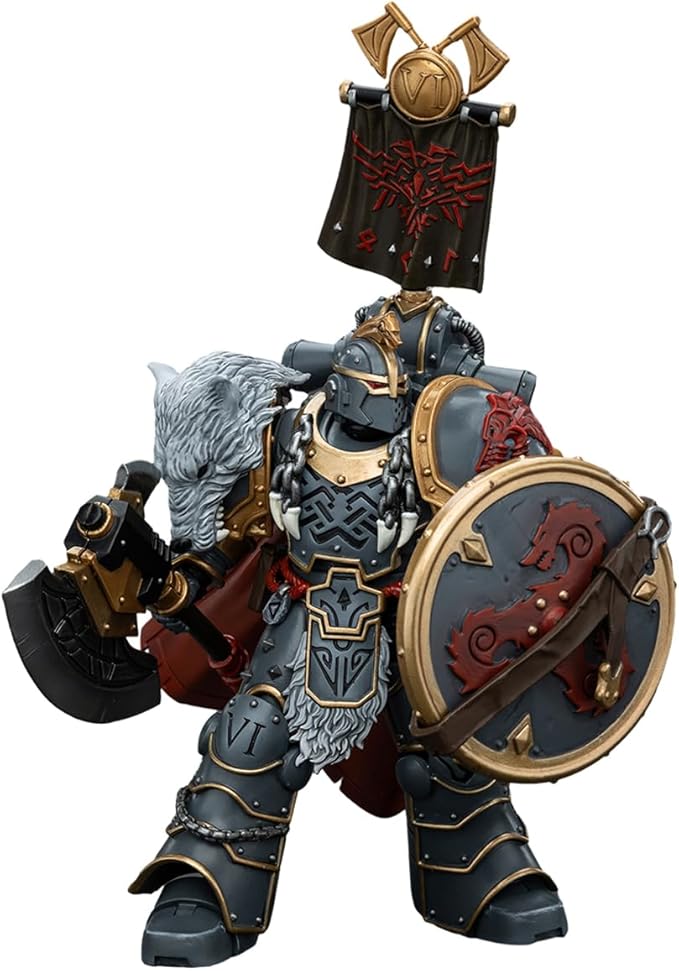 JOYTOY1/18 Warhammer 40,000 Action Figure Space WolvesLegion Praetor with Power Axe and Combat Shield Collection Model Birthday Gift