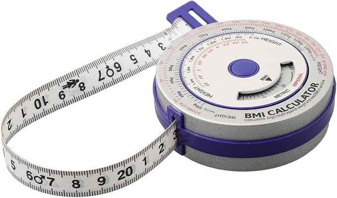 BMI Body Mass Index Retractable Tape Measure, Push-Button Locking Diet Tool for Waist Hip Arm Chest Thigh, Accurate Plastic Ruler for Fitness Tracking, 150cm/200cm(blue)