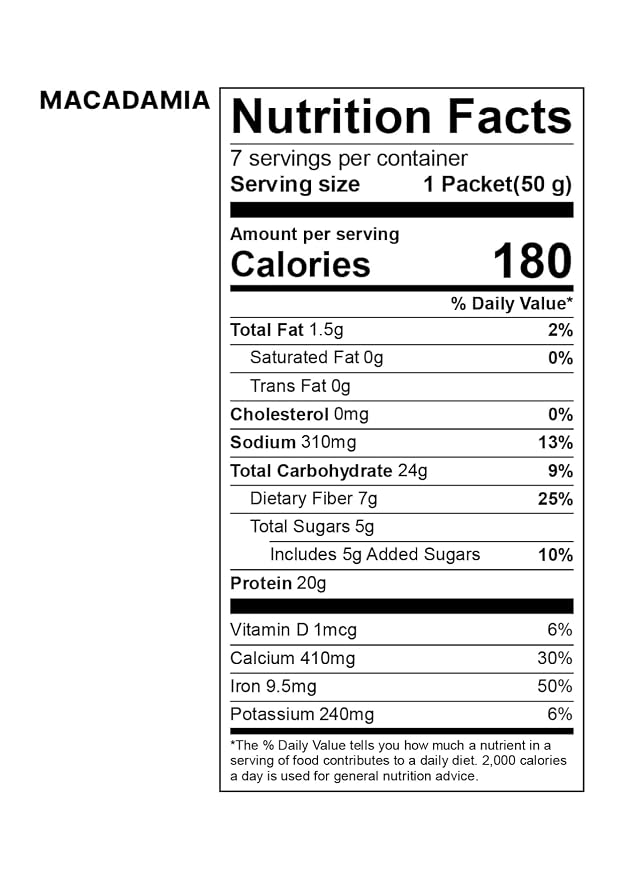 Korean Food All-In-One Multi Shake, Macadamia, Dietary Fiber, 7 Pack, 350g | Macadamia-flavored powder blend with dietary fiber in convenient individual packs