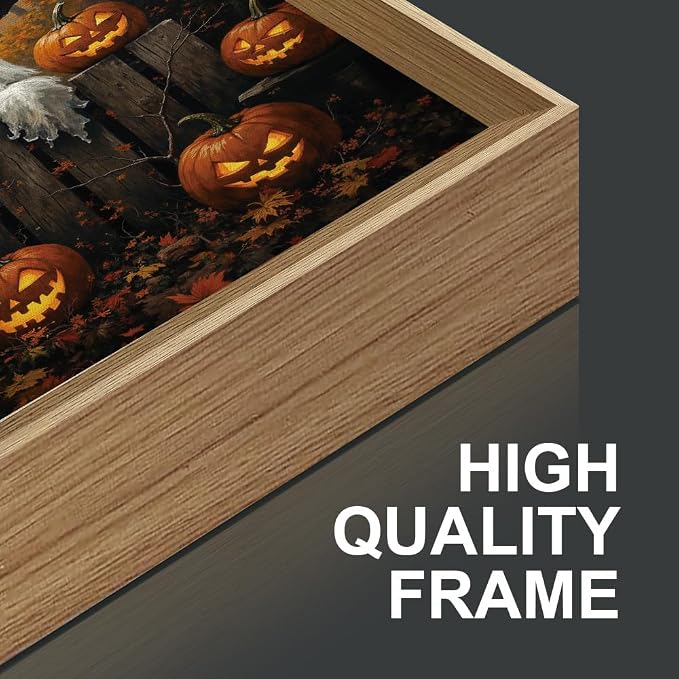 FWIEXA Halloween Cute Ghost Pumpkins Canvas Wall Art Set of 3, Black Cat Framed Painting Artwork, Vintage Witchy Hat Bats Prints, Fall Maple Leaf Decor 24x36 In for Party, Gift, Living Room, Bedroom