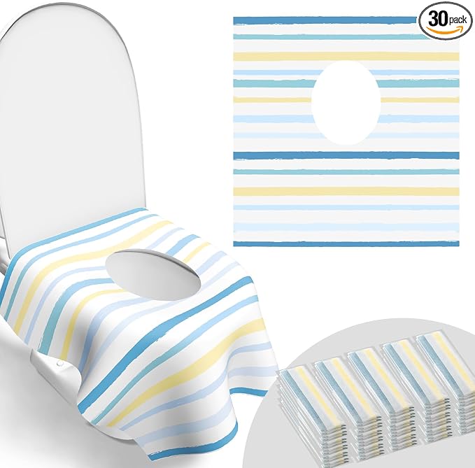 Toilet Seat Covers Disposable, Large Waterproof Potty Covers for Toddlers, Kids, and Adults, Toddler Potty Training for Public Restroom, Airplane, Trip, Individually Wrapped for Travel (Wave)