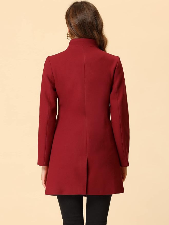 Allegra K Women's Winter Overcoat Mid-Long Stand Collar Single Breasted Coat Outerwear