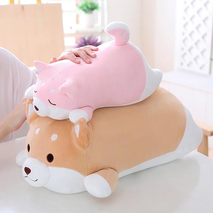 Shiba Inu Dog Plush Pillow, Cute Corgi Akita Stuffed Animals Doll Toy Gifts for Valentine's Gift, Christmas,Sofa Chair, Pink Blink 15"