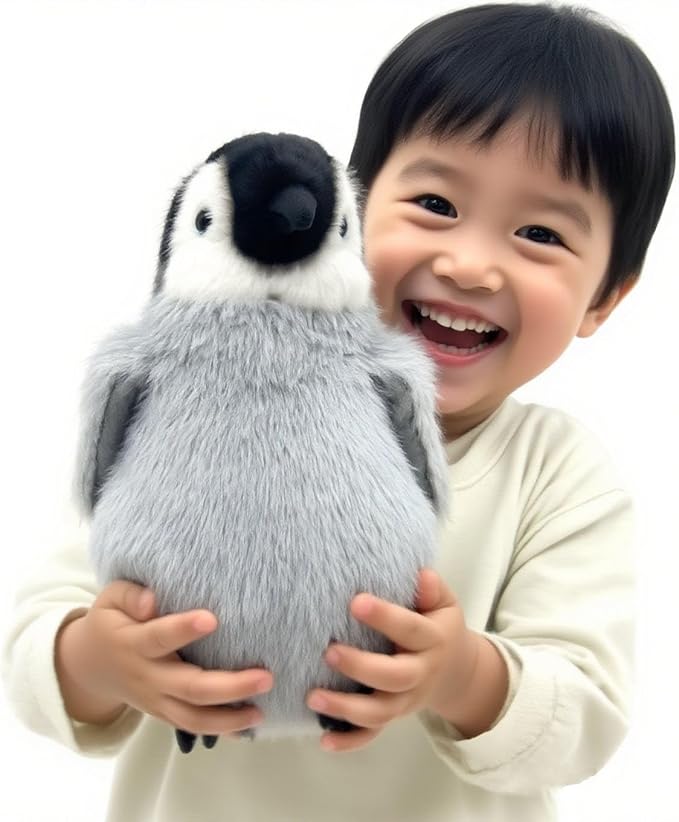 Realistic Baby Penguin Stuffed Animal 10" - Flapping-Wing Penguin Plush Interactive Toy for Kids (Squeeze Belly to Play)