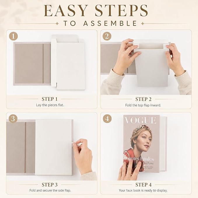 4-7 Pieces Fashion Decorations Book Set. Premium Aesthetic Faux Books for Room Decor. (4) | Refined Modern Look - Not Real, No Pages Inside - Arrives Flat, Tool-Free 2-Min Setup