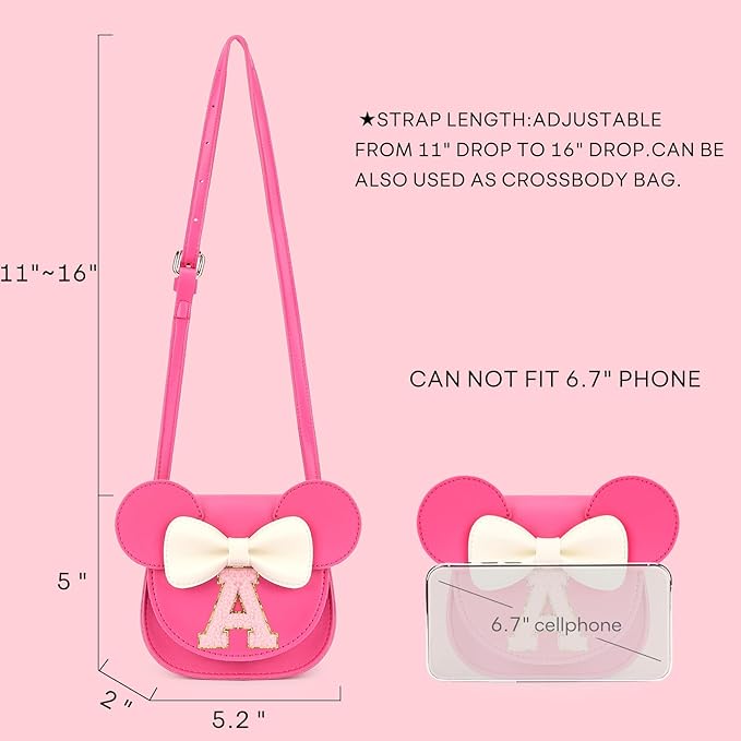 mibasies Toddler Purse Girl Gifts: Girls Birthday Gifts for 3-8 - Toys for Ages 2-4 Girls Mouse Ears Purse, Hot Pink, Letter A