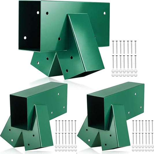 Duraaamo 3 Pcs Heavy Duty Swing Set Bracket Kit – 3 A-Frame Hardware for DIY Outdoor Playground, Includes 2 Main Brackets & 1 Middle Bracket(Green)