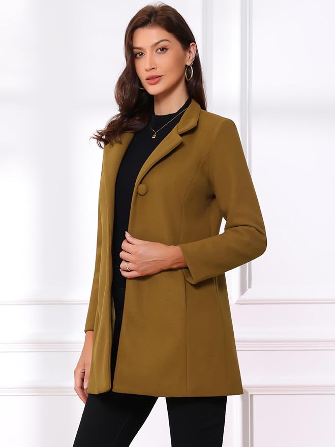 Allegra K Women's Winter Overcoat Mid-Long Stand Collar Single Breasted Coat Outerwear