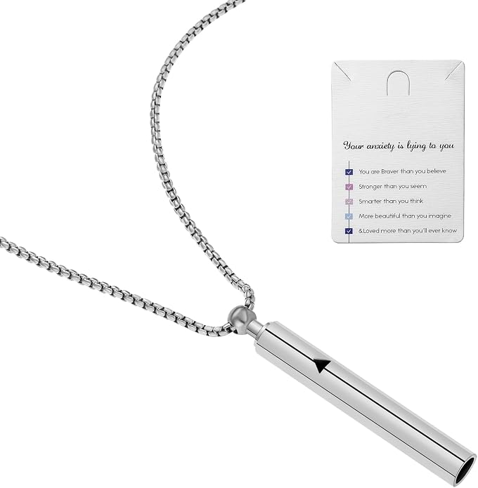 Stainless Steel Anxiety Breathing Necklace, Mindful Breathwork Tool for Stress Relief, Meditation Gifts for Women and Men