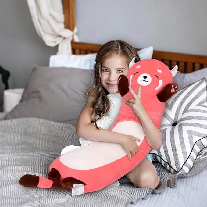 Cute Long Raccoon Plush Toy, Soft Hugging Plush Pillow, Kids Raccoon Plush for Girlfriend (Pink, 19.68Inch/50cm)