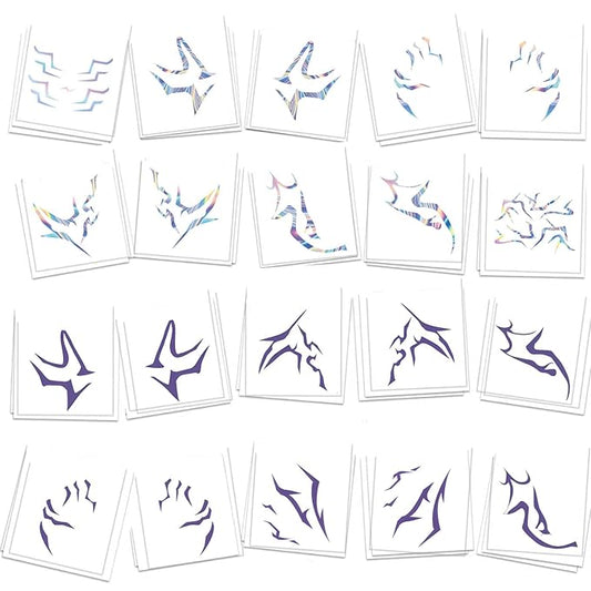 K-pop Demon Temporary Tattoos 60 Pcs - Anime Hunter Halloween Cosplay Costume Temporary Tattoos Purple and Laser Multicolor Stripes Tattoos 13+