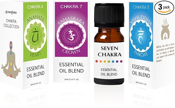 Heart Chakra, Crown Chakra, Throat Chakra Essential Oil Diffuser Blends by Aromafume | 3 x 10ml/0.33 fl oz| Aromatherapy Oils for Chakra Balance | Chakra Incense for Meditation, Yoga, Reiki