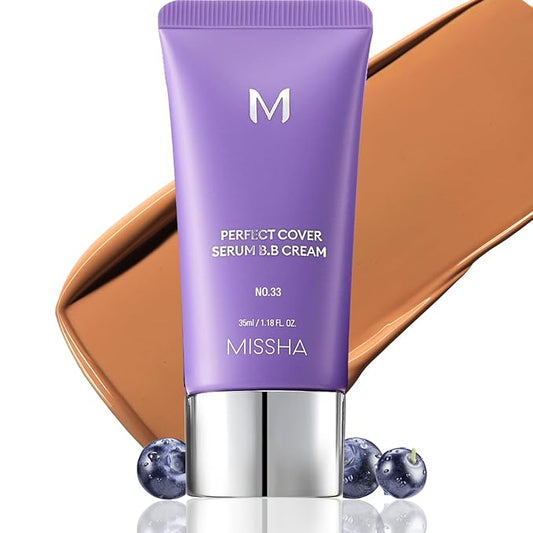 MISSHA M PERFECT COVER SERUM BB CREAM No.33 Tan -Tan with Warm Undertone, Skin Tint, Tinted Moisturizer, Skin Care Foundation Makeup, Korean Makeup, 1.18 Fl oz