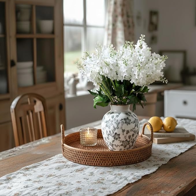 SIDUCAL Ceramic Vintage Vase, 5.83 Inch Retro Ice Cracked Chinoiserie Floral Vase, Rustic Farmhouse Vases for Home Decor, Bookshelf, Garden, Chinoiserie Decor, Tuscan Decor, Gray Floral Pattern