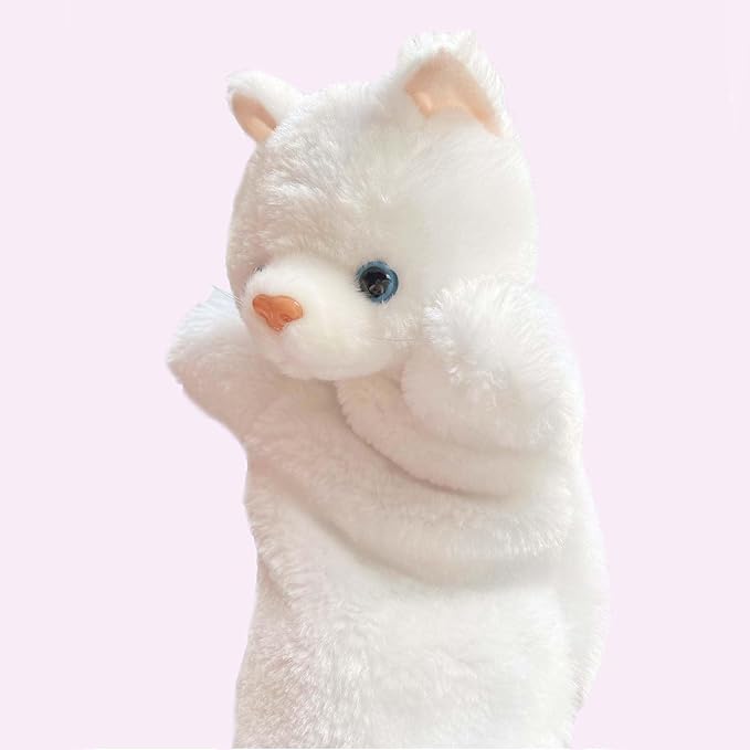 Cat Hand Puppets Kitten Plush Animal Toys Dolls for Kids Imaginative Pretend Play Storytelling White